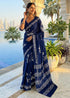 Blue Soft Pure Cotton Bagru Printed Cotton Saree 