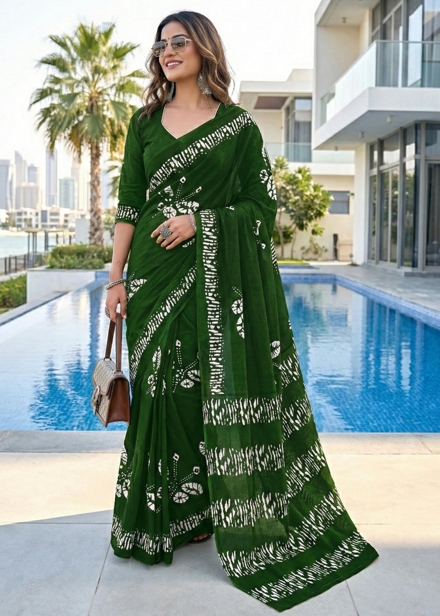 Green Soft Pure Cotton Bagru Printed Cotton Saree