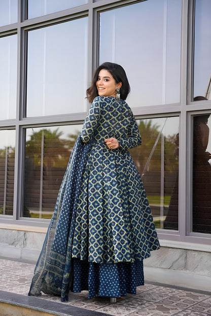 Navy Blue Pure Soft Rayon Print Salwar Suit 