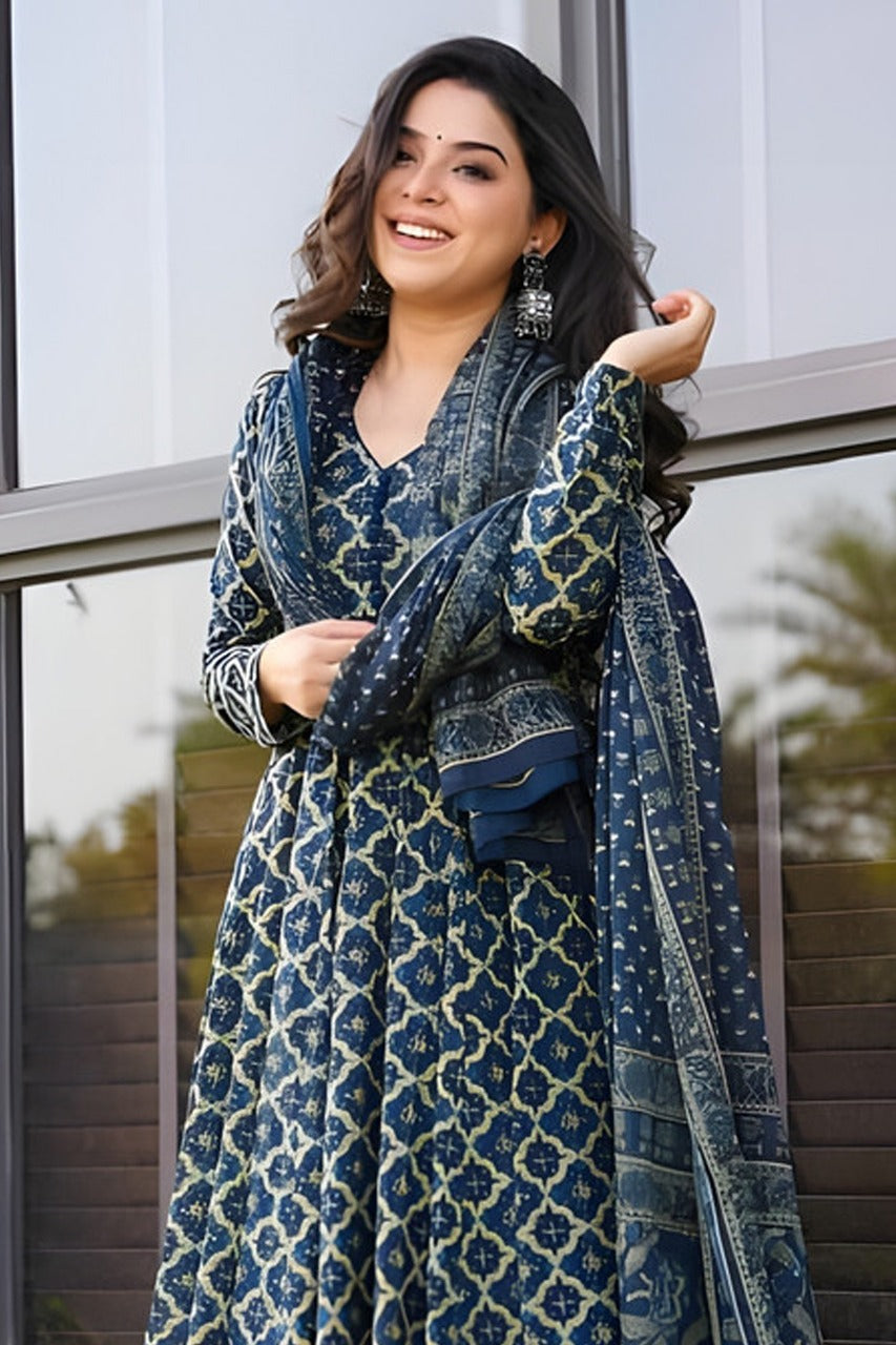 Navy Blue Pure Soft Rayon Print Salwar Suit 
