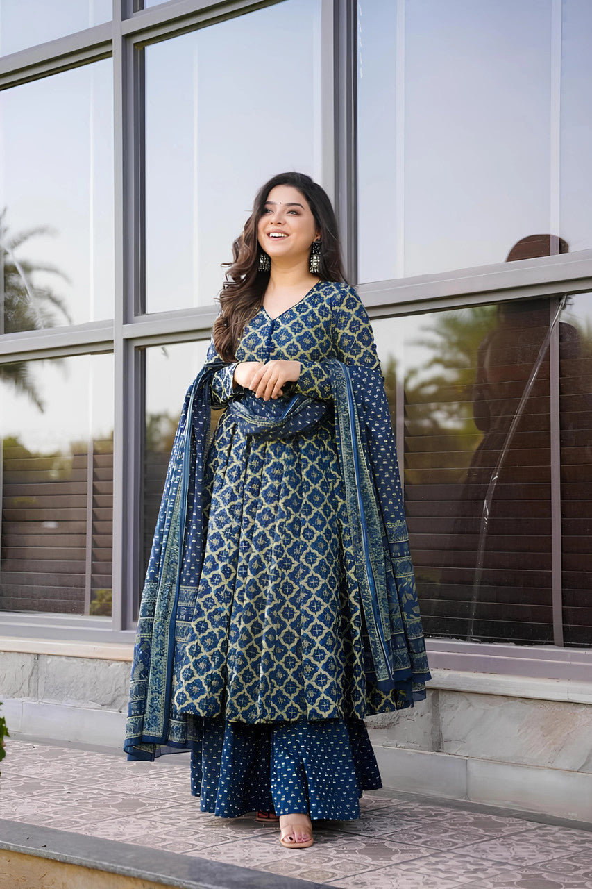 Navy Blue Pure Soft Rayon Print Salwar Suit 