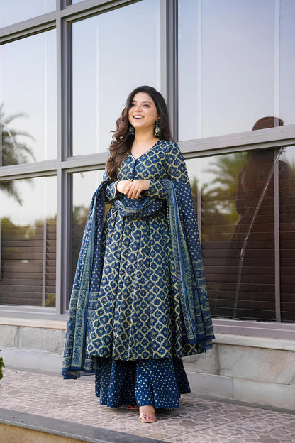 Navy Blue Pure Soft Rayon Print Salwar Suit 