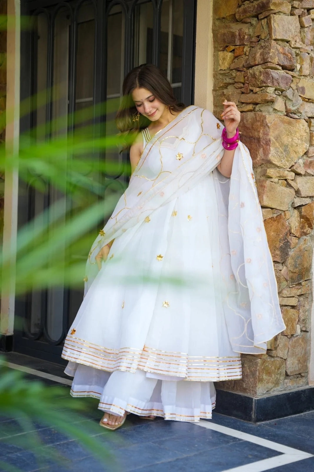 White Pure Soft Organza Silk Kurti Pent With Dupatta Set 