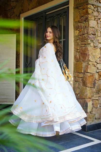 White Pure Soft Organza Silk Kurti Pent With Dupatta Set 