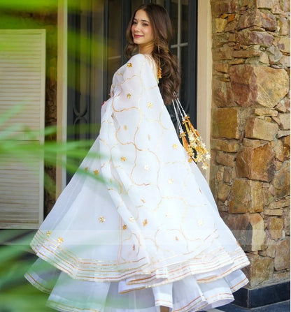 White Pure Soft Organza Silk Kurti Pent With Dupatta Set 
