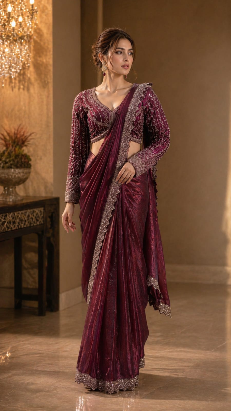 Wine Pure Soft Fendi Silk Ready to Wear Saree