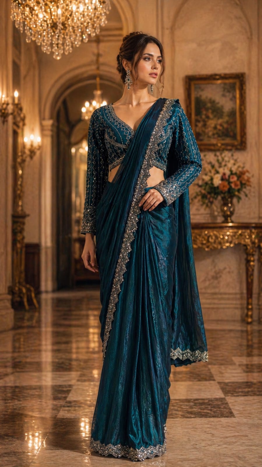Teal Blue Pure Soft Fendi Silk Ready to Wear Saree