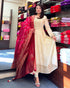 Cream Pure Banana Silk Anarkali Kurti Pant Dupatta Set 