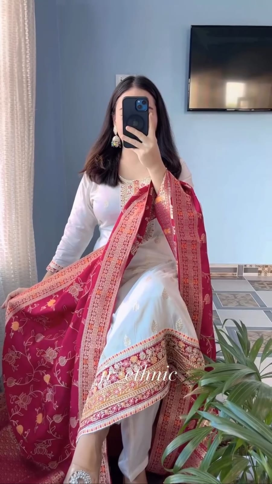 Cream Pure Kanjivaram Silks Anarkali Kurti Pant Dupatta Set 