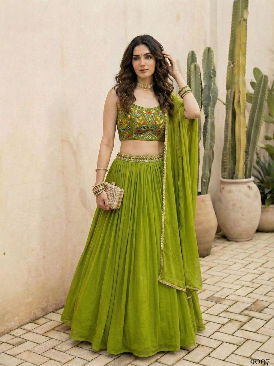 Green Pure Soft Heavy Georgette Silk Work Party Wear Readymade Lehenga Choli 