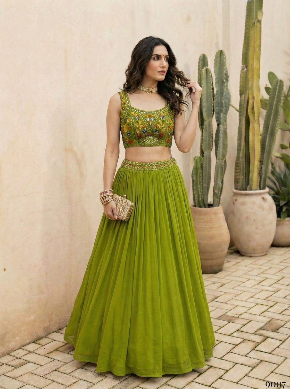 Green Pure Soft Heavy Georgette Silk Work Party Wear Readymade Lehenga Choli 