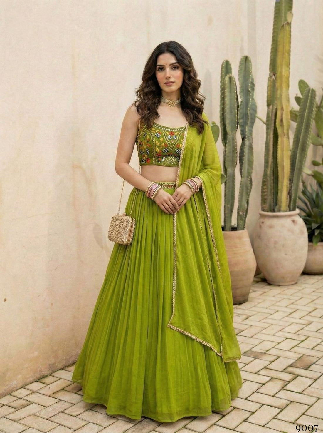 Green Pure Soft Heavy Georgette Silk Work Party Wear Readymade Lehenga Choli 