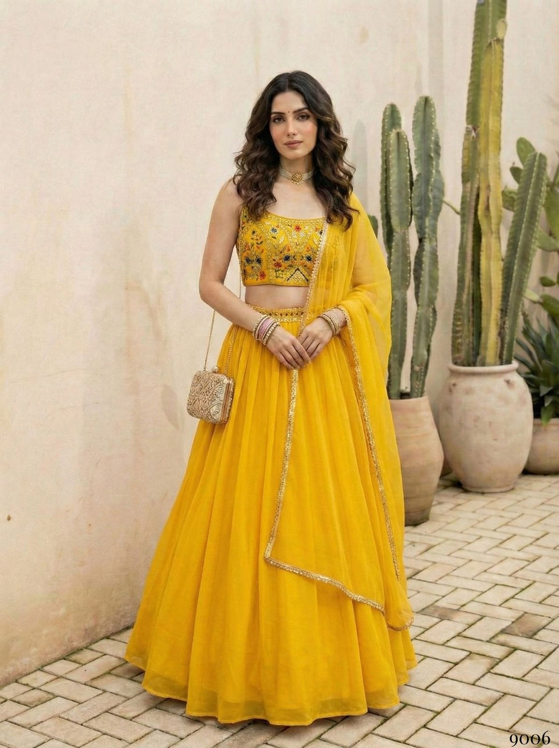 Yellow Pure Soft Heavy Georgette Silk Work Party Wear Readymade Lehenga Choli 