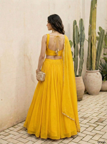 Yellow Pure Soft Heavy Georgette Silk Work Party Wear Readymade Lehenga Choli 