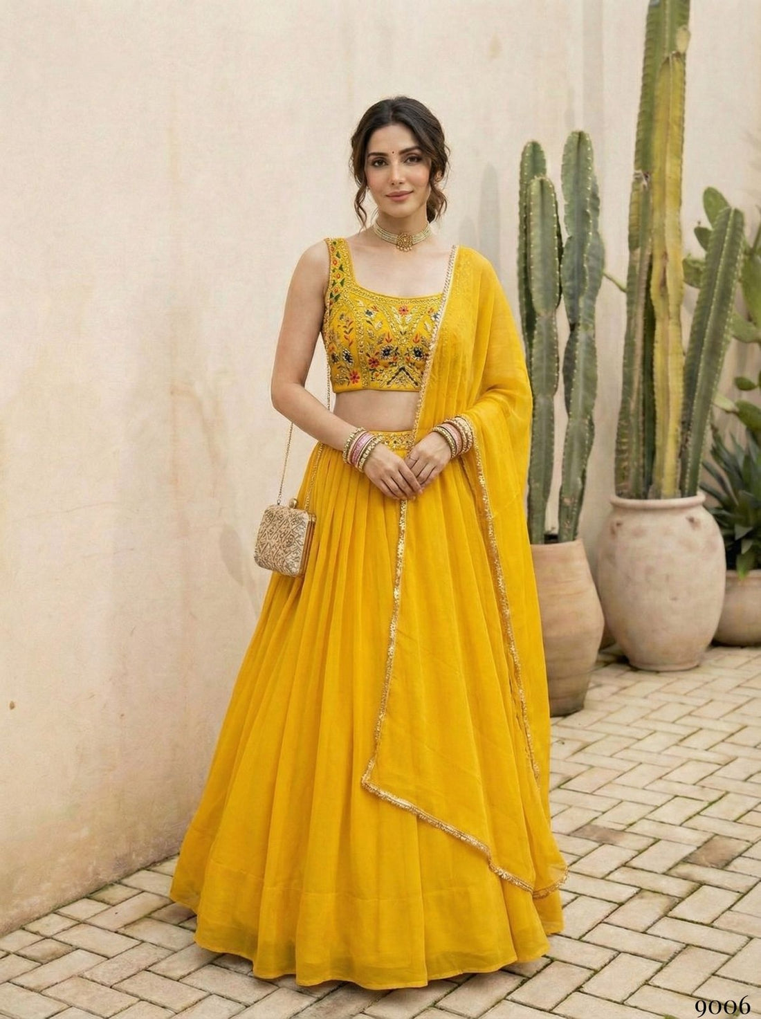 Yellow Pure Soft Heavy Georgette Silk Work Party Wear Readymade Lehenga Choli 