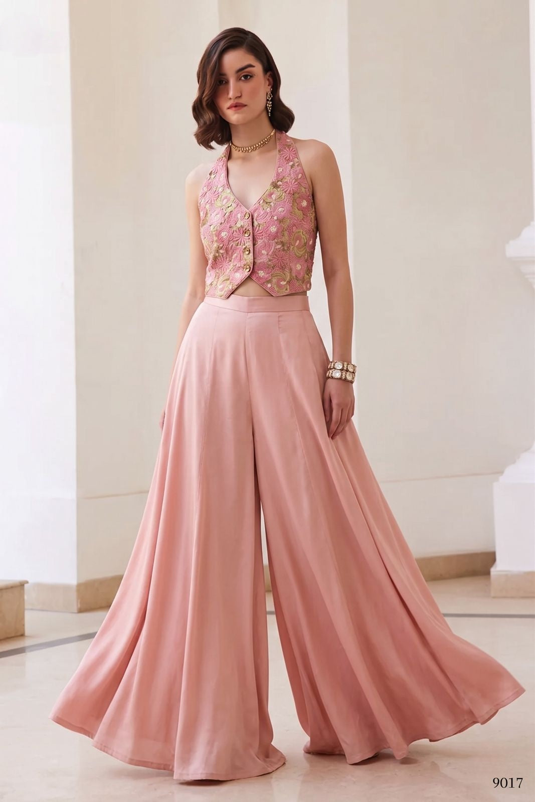 Pink Pure Soft Silk Readymade Waistcoat &amp; Palazzo