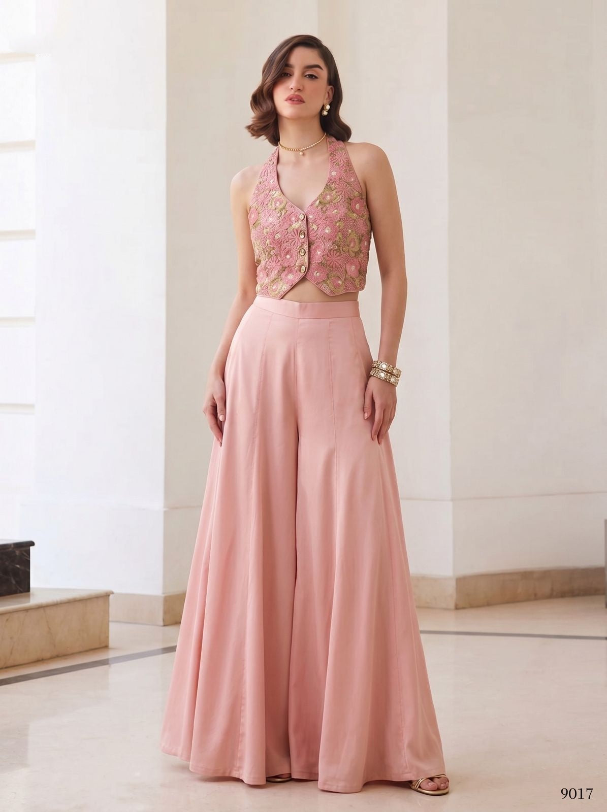 Pink Pure Soft Silk Readymade Waistcoat &amp; Palazzo