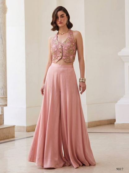 Pink Pure Soft Silk Readymade Waistcoat &amp; Palazzo