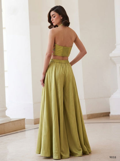 Green Pure Soft Silk Readymade Waistcoat &amp; Palazzo 
