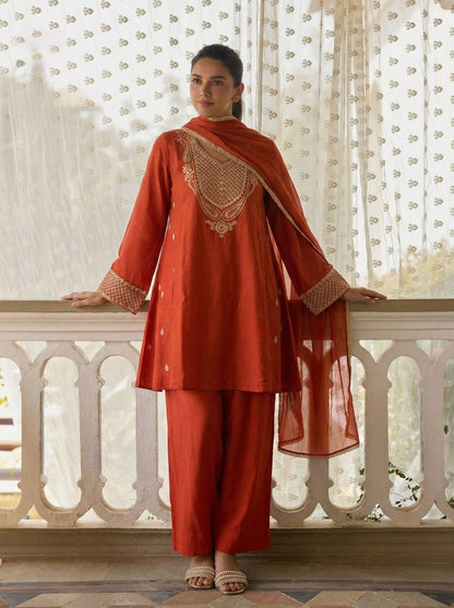 Rust Pure Soft Cotton Silk Pent Style Ankle Length Salwar Suit 