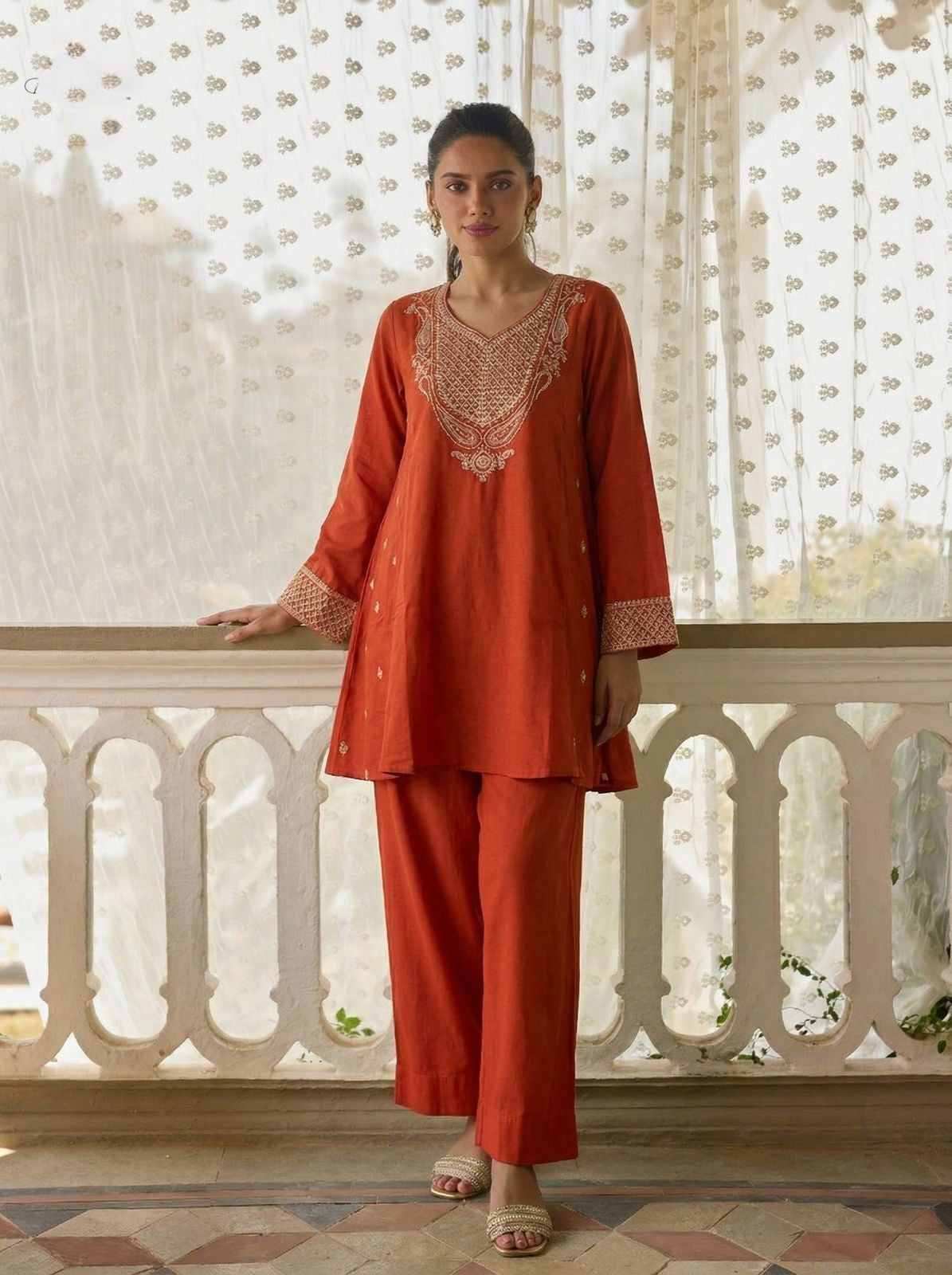 Rust Pure Soft Cotton Silk Pent Style Ankle Length Salwar Suit 
