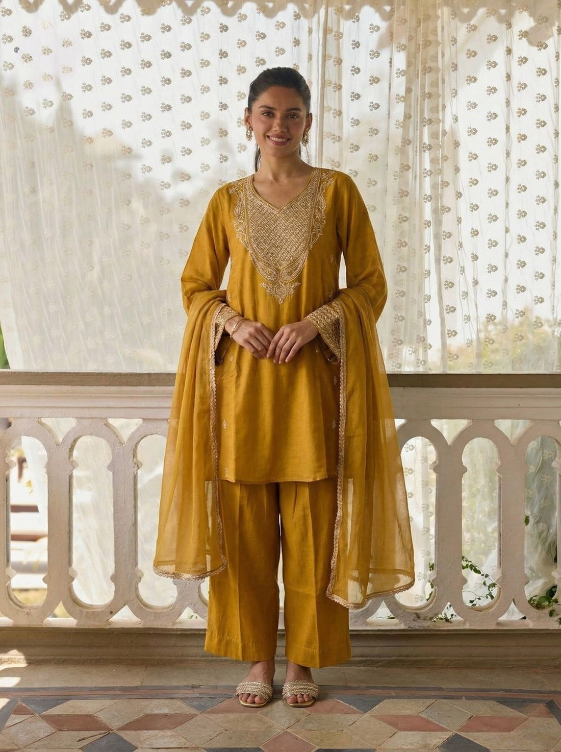 Mustard Pure Soft Cotton Silk Pent Style Ankle Length Salwar Suit 