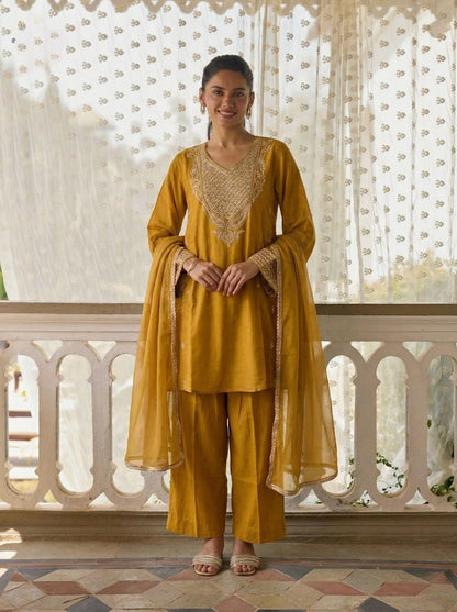 Mustard Pure Soft Cotton Silk Pent Style Ankle Length Salwar Suit 