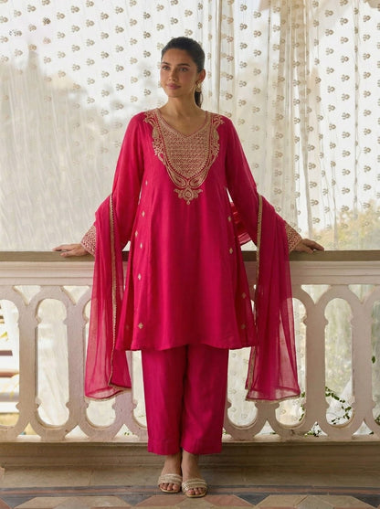 Red Pure Soft Cotton Silk Pent Style Ankle Length Salwar Suit 