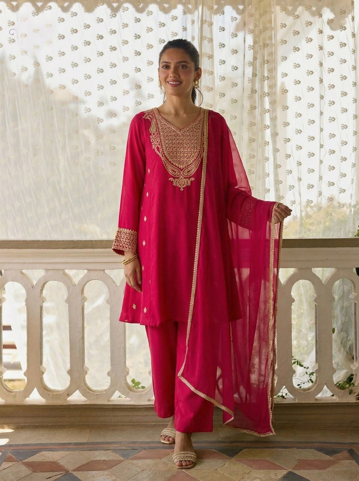 Red Pure Soft Cotton Silk Pent Style Ankle Length Salwar Suit 