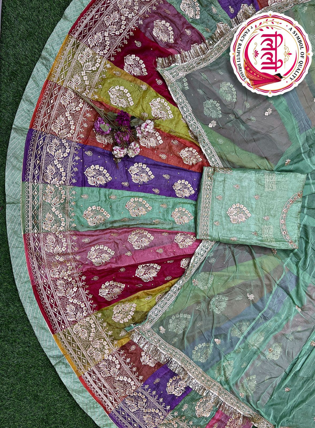 Light Green Pure Heavy Multi Kali Gold Crush Rajasthani Chaniya Choli 