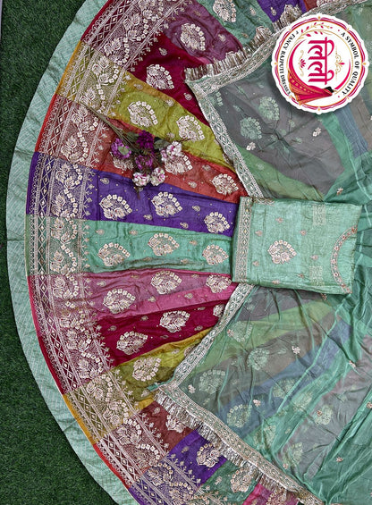 Light Green Pure Heavy Multi Kali Gold Crush Rajasthani Chaniya Choli 