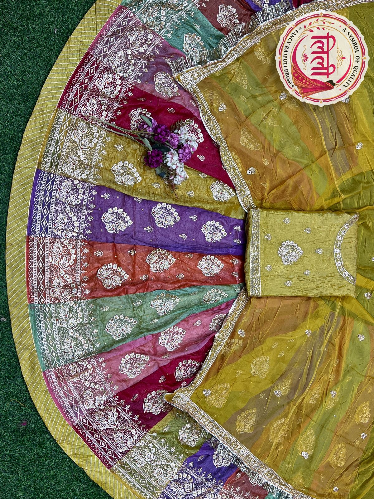 Yellow Pure Heavy Multi Kali Gold Crush Rajasthani Chaniya Choli 