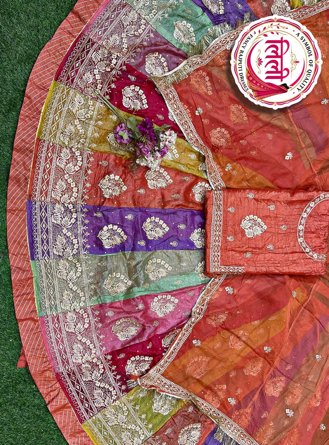Orange Pure Heavy Multi Kali Gold Crush Rajasthani Chaniya Choli 
