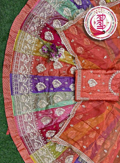 Orange Pure Heavy Multi Kali Gold Crush Rajasthani Chaniya Choli 