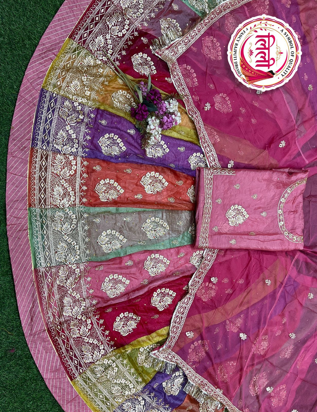 Pink Pure Heavy Multi Kali Gold Crush Rajasthani Chaniya Choli 