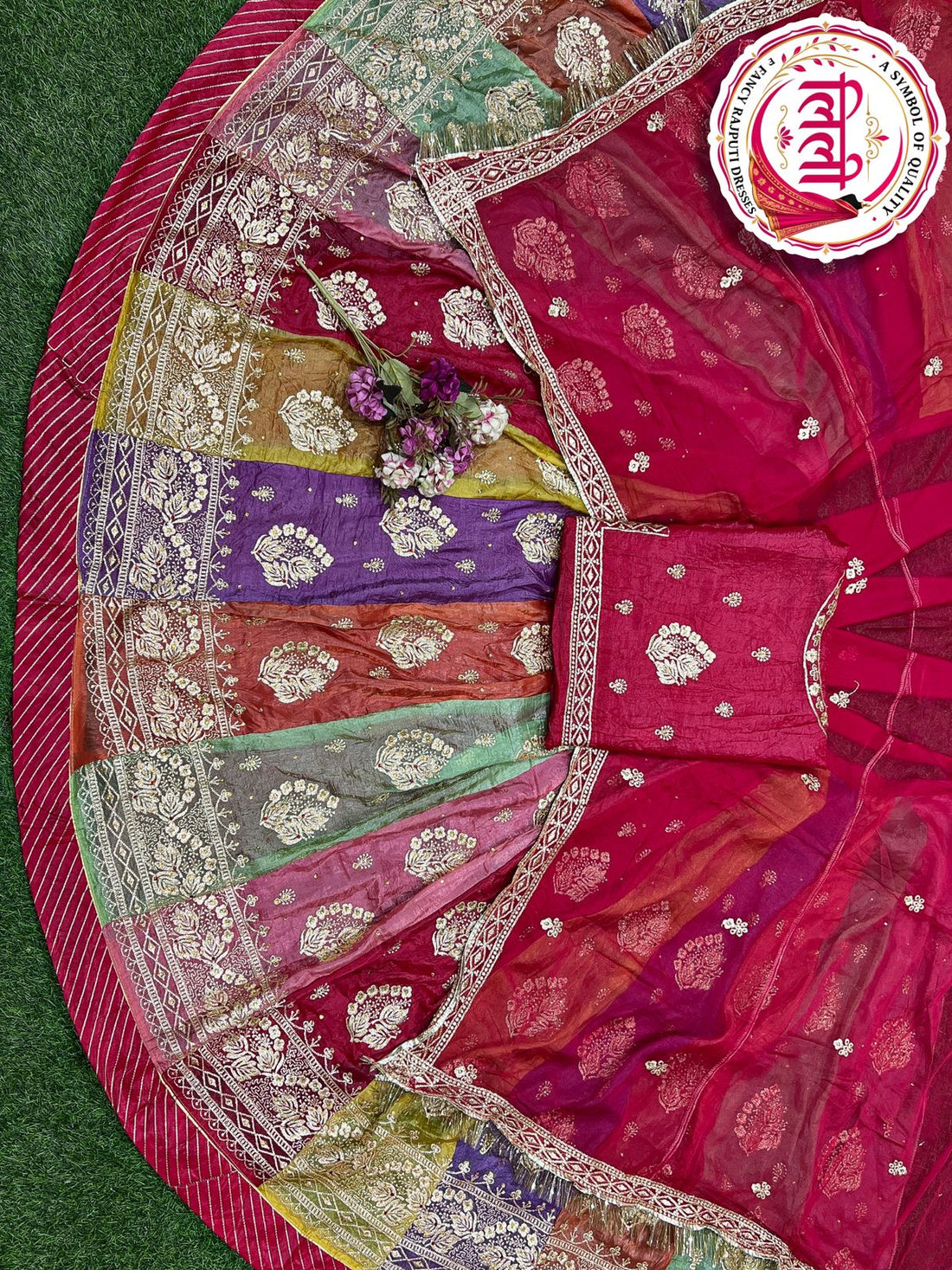 Red Pure Heavy Multi Kali Gold Crush Rajasthani Chaniya Choli 