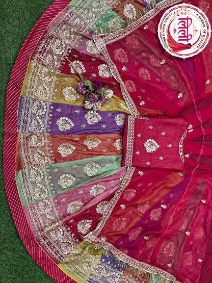 Red Pure Heavy Multi Kali Gold Crush Rajasthani Chaniya Choli 