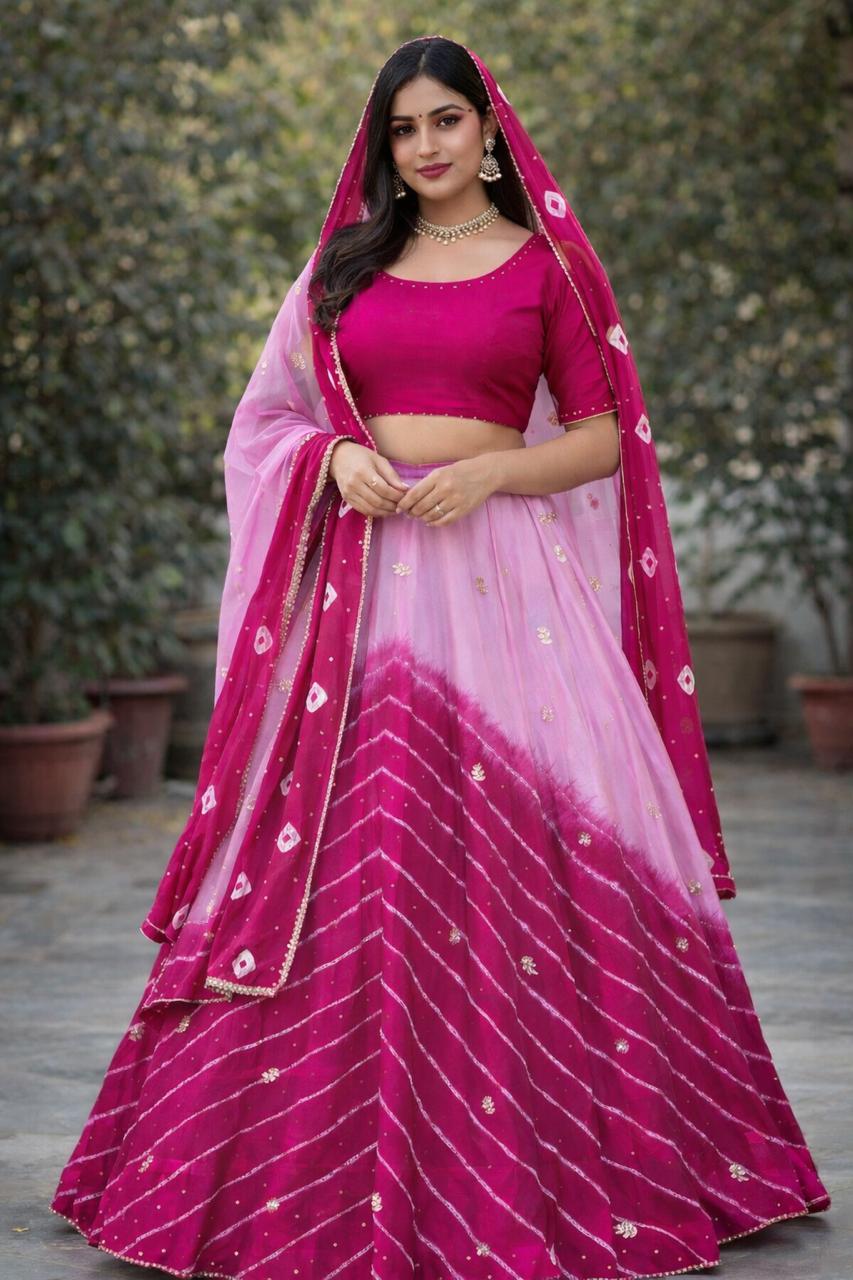 Pink Pure Chinon Lehariya Chunni Rajasthani Chaniya Choli 