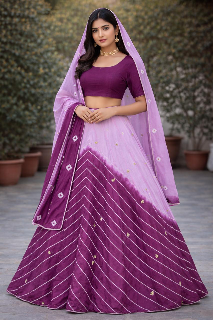 Purple Pure Chinon Lehariya Chunni Rajasthani Chaniya Choli 