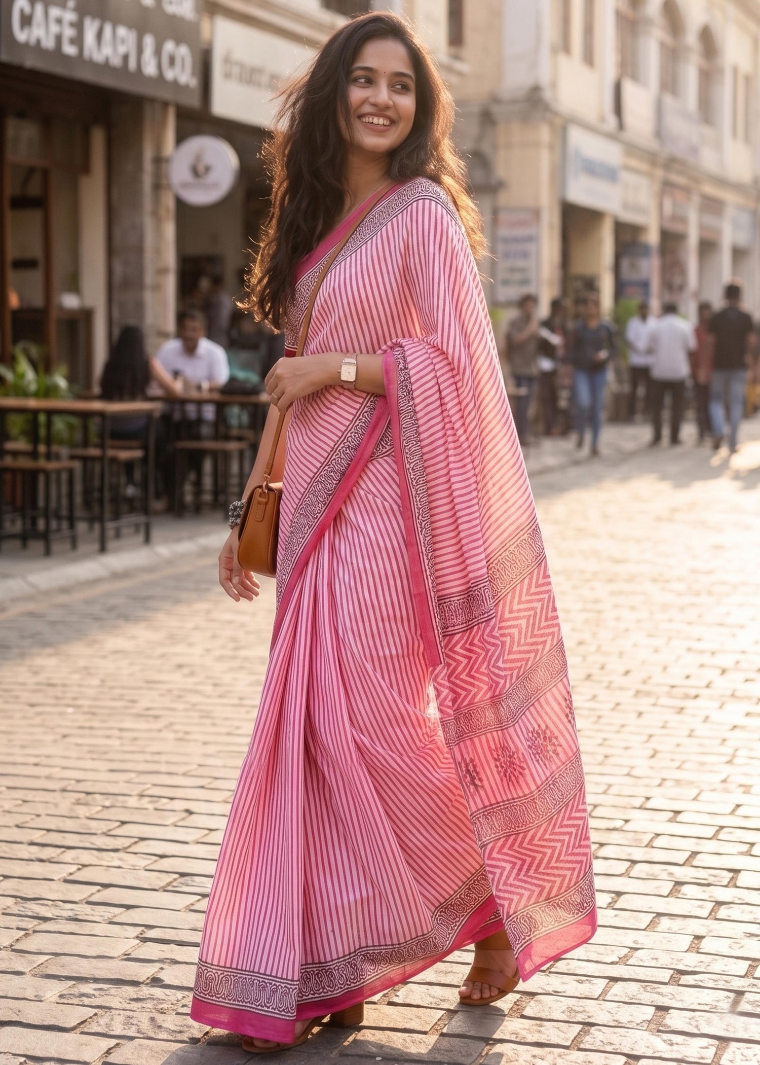 Pink Soft Pure Cotton Bagru Printed Cotton Saree 