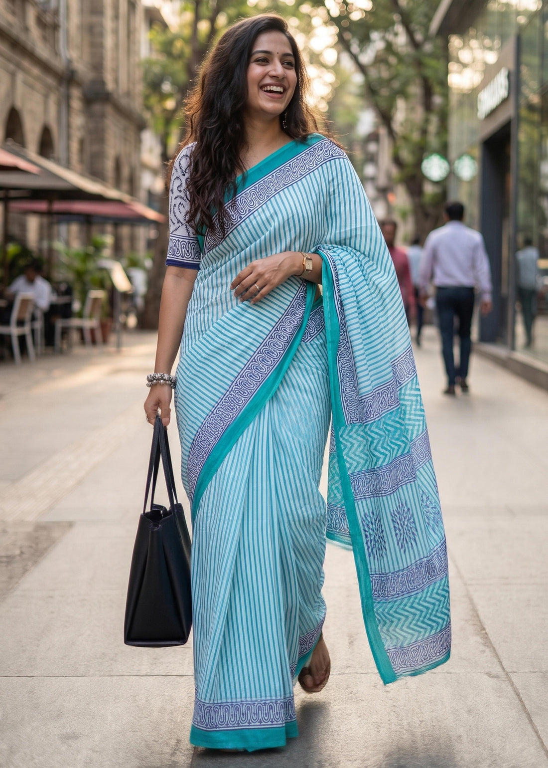 Sky Soft Pure Cotton Bagru Printed Cotton Saree 