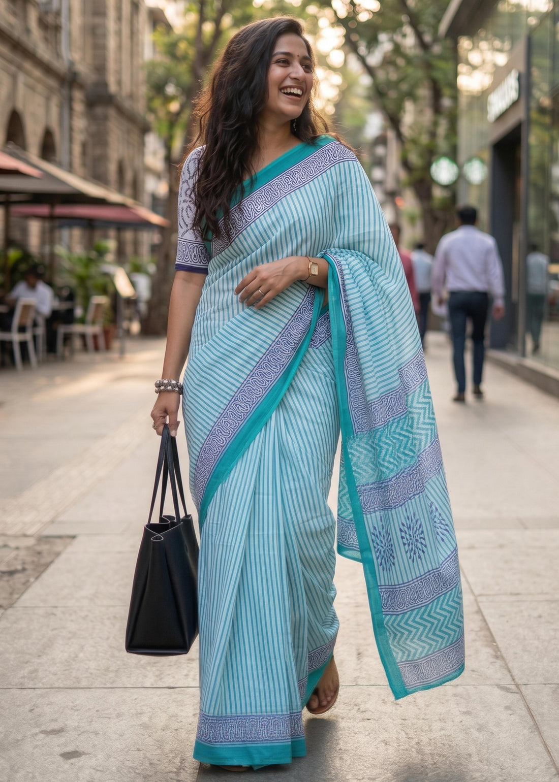 Sky Soft Pure Cotton Bagru Printed Cotton Saree 