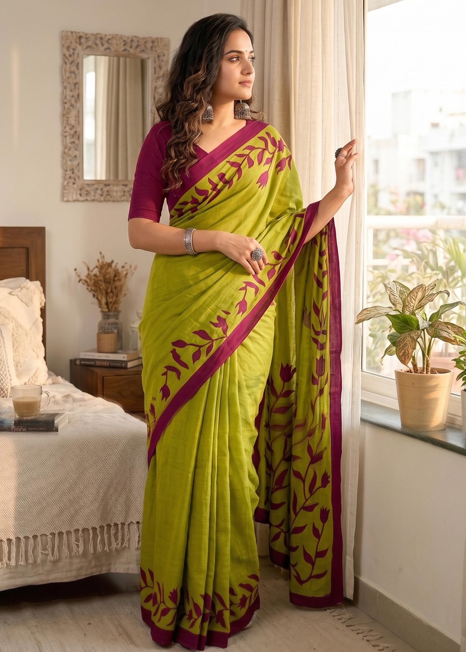 Green Soft Pure Cotton Hand Block Print Cotton Saree 