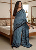 Grey Soft Pure Cotton Hand Block Print Cotton Saree 