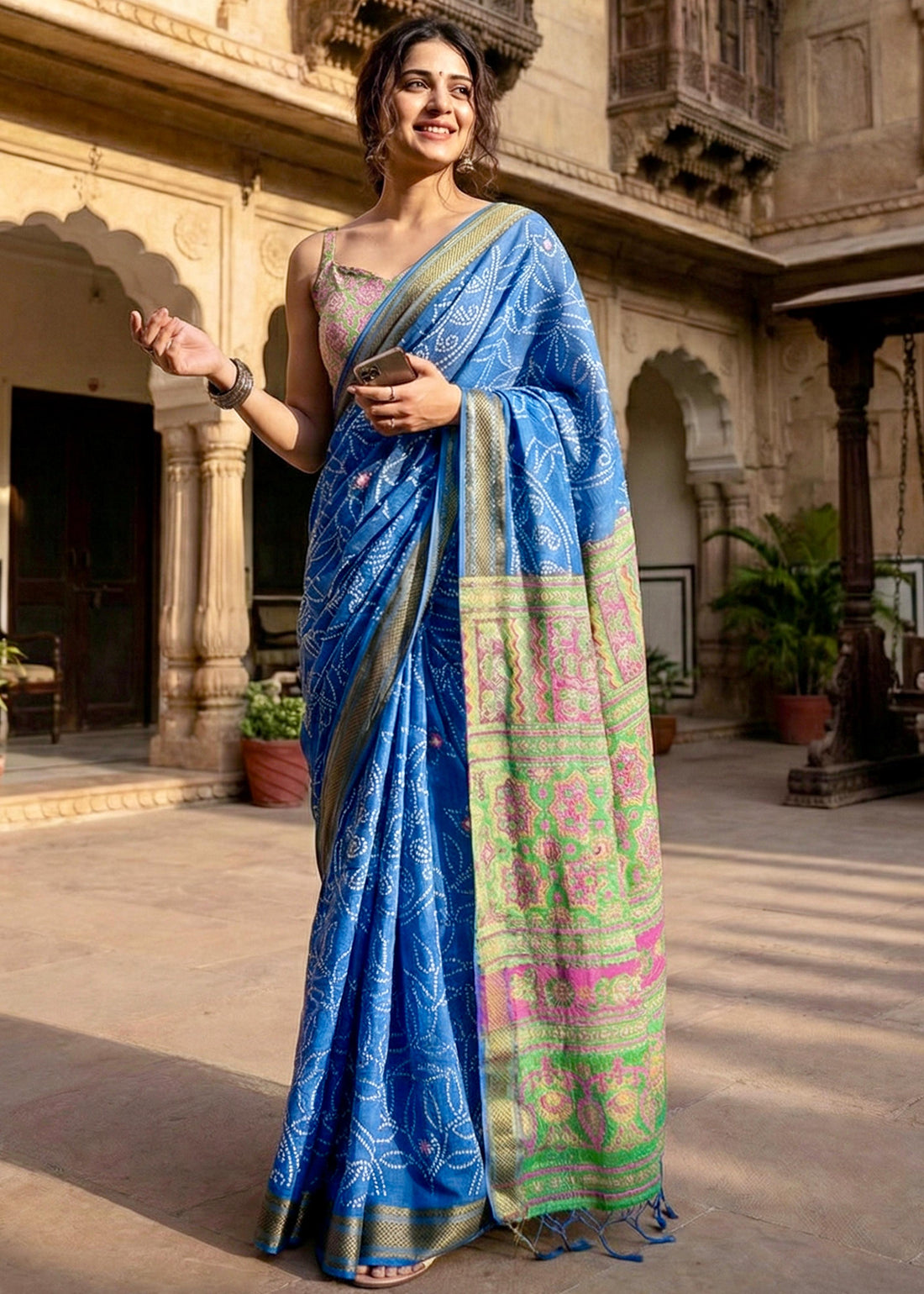 Sky Soft Pure Cotton with Golden Weaving Cotton Saree 