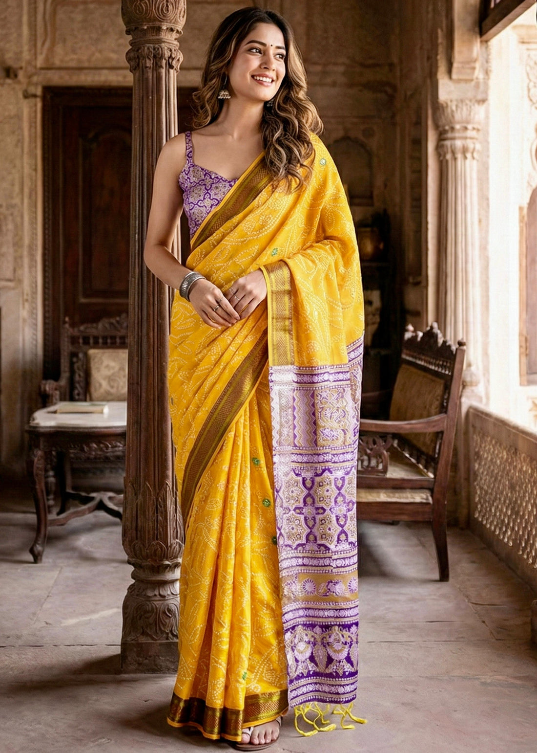 Yellow Soft Pure Cotton with Golden Weaving Cotton Saree 