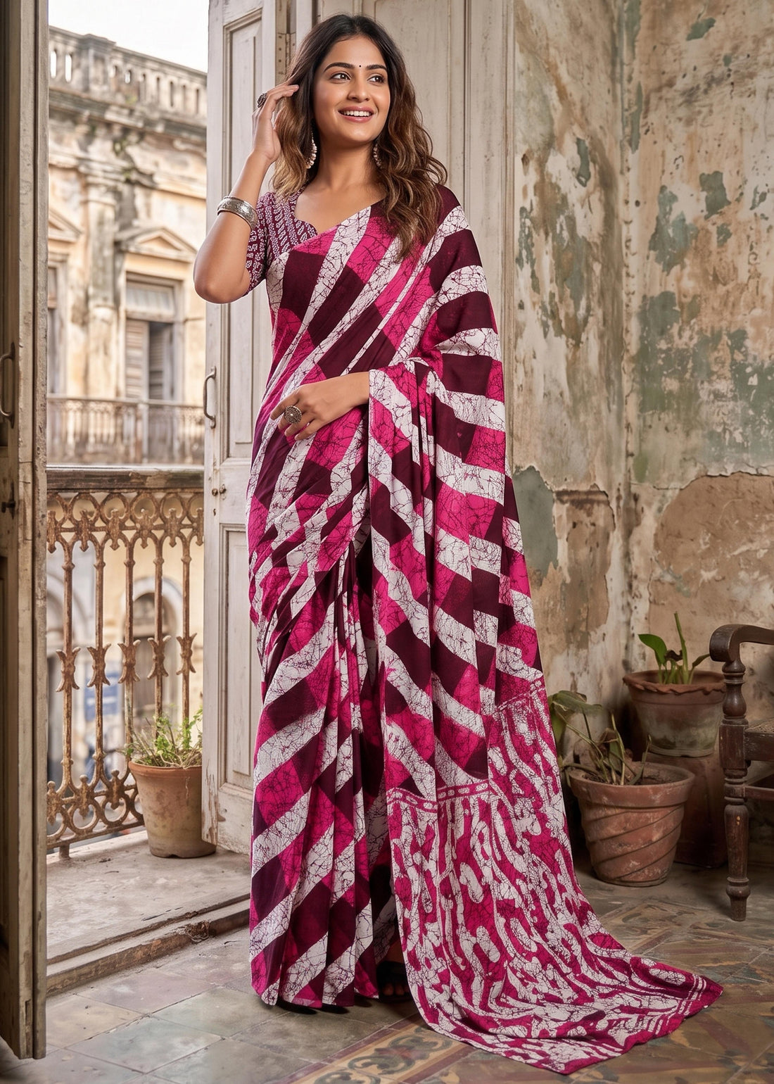 Red Soft Pure Soft Mulmul Cotton Batik Hand Block Print Cotton Saree 