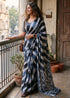 Blue Soft Pure Soft Mulmul Cotton Batik Hand Block Print Cotton Saree 