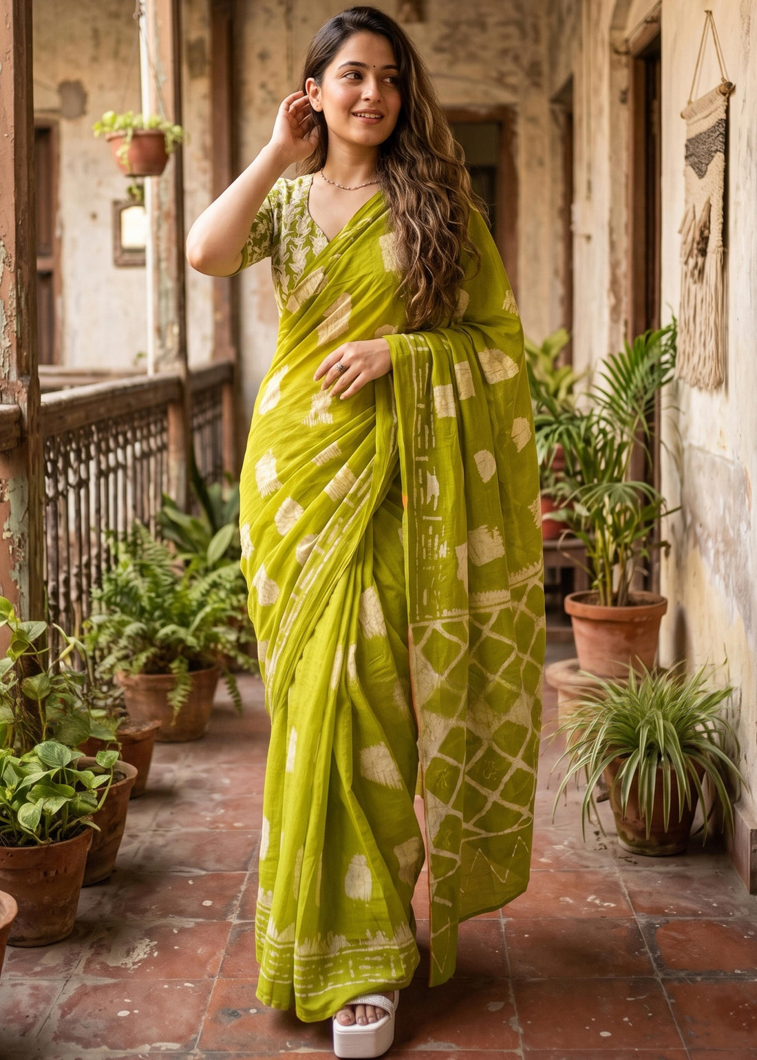 Lemon Soft Pure Soft Mulmul Cotton Batik Hand Block Print Cotton Saree 