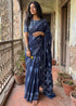Blue Soft Pure Soft Mulmul Cotton Batik Hand Block Print Cotton Saree 